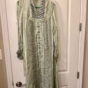 Exclusive brand light green 3 peace long shirt suit